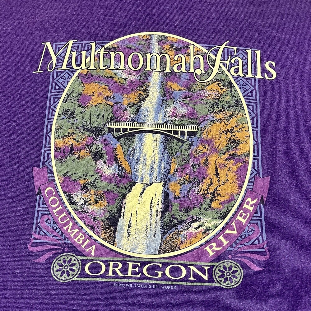 Vintage 90s Oregon Waterfall T Shirt Large Nature Purple  Columbia River 1995